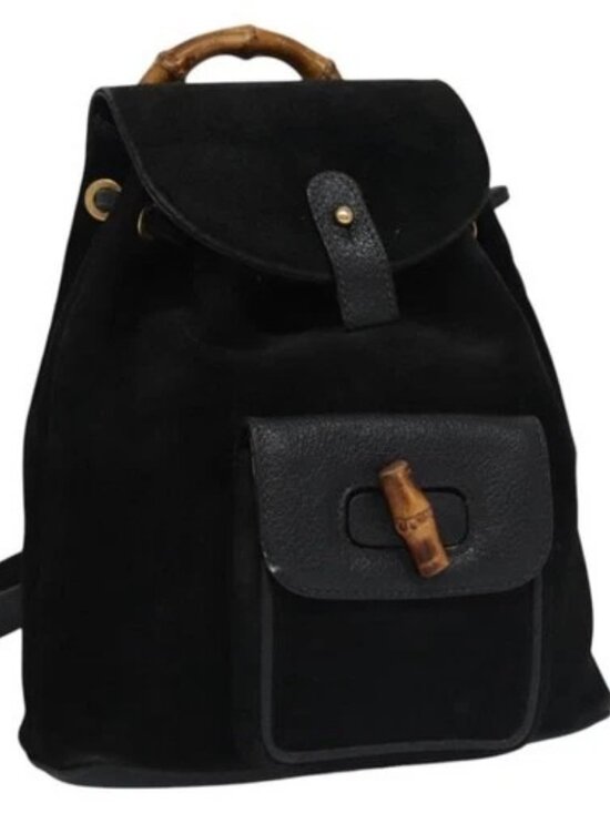 GUCCI Bamboo Backpack Suede Leather Black Gold 003 1705 0030 Auth nb031 main image 15